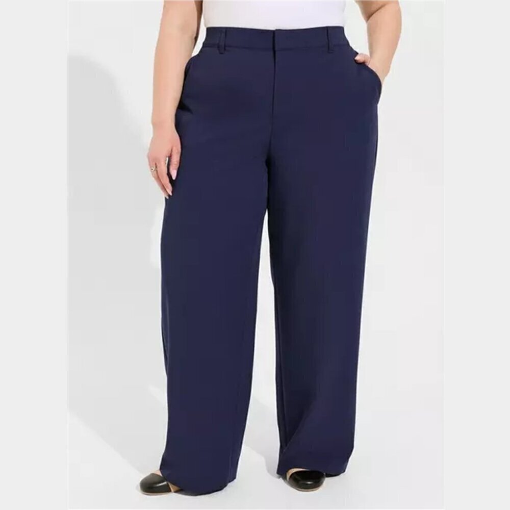 Torrid - Wide Leg City Twill High Rise Pant in Peacoat Navy Blue